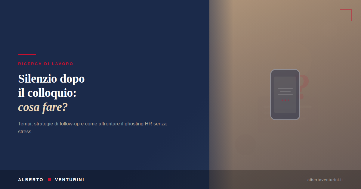 Se hai sostenuto colloqui negli ultimi anni, probabilmente conosci la scena. Vai, dai il meglio, torni a casa, aspetti. Poi il nulla. La narrazione dominante attribuisce questo silenzio a una mancanza di rispetto delle aziende verso i candidati. E una lettura comprensibile. Ma incompleta. In 27 anni di gestione di processi di selezione ho imparato che il ghosting HR e quasi sempre un sintomo, non una causa. Un sintomo di processi non strutturati, di assenza di ownership sul feedback, di funzioni HR sovraccariche e sotto-risorse.Un'azienda che non riesce a chiudere il ciclo comunicativo con un candidato ha, con alta probabilità, lo stesso problema internamente. Feedback assenti tra manager e collaboratori, processi decisionali opachi, tempi morti non governati. Zerilli definiva il colloquio di selezione come un processo di comunicazione bidirezionale. Quando l'azienda interrompe unilateralmente questa comunicazione, non sta solo mancando di rispetto al candidato, sta rivelando un deficit strutturale nella propria gestione dei processi. La parte che dipende da te è la gestione dell'attesa. E qui la differenza tra candidati che subiscono il processo e candidati che lo governano diventa evidente. Primo dato operativo: il follow-up non è debolezza, è competenza. Un messaggio breve, professionale, non pressante, inviato tra i 7 e i 14 giorni dal colloquio, è lo standard di un candidato che sa gestire una relazione professionale. La ricerca non si ferma mai fino all'offerta scritta. Sospendere le candidature in attesa di una risposta significa concentrare tutto il rischio su un singolo esito.... scelta strategicamente fragile. il silenzio prolungato ègià una risposta. Non la risposta che vorresti, ma un'informazione utile sul processo e sull'organizzazione. Il silenzio ripetuto produce effetti cumulativi. Non è il singolo episodio a logorare, è la ripetizione senza feedback. L'ansia anticipatoria, il calo dell'autostima, la tentazione di collegare il proprio valore all'esito delle selezioni sono risposte fisiologiche a un contesto che non restituisce informazioni. La contromisura più efficace è trattare la ricerca come un processo, non come un giudizio: orari definiti, obiettivi settimanali, separazione netta tra valore personale e risultati di selezione. Per le aziende e colleghi HR. Ogni candidato a cui non rispondete porta con sé un giudizio sulla vostra organizzazione. Lo condividerà con colleghi, contatti, potenziali clienti e il costo del ghosting non si misura solo in reputazione employer brand. Si misura in opportunità perse e in talenti che non si candidano più. La candidate experience non è un progetto HR ma un indicatore di maturità organizzativa. Hai mai ricevuto un feedback strutturato e utile dopo un colloquio? O è un'eccezione nella tua esperienza?